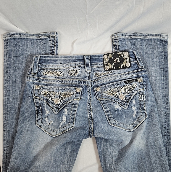 Miss Me rhinestone embellished studded bling bootcut jeans size 25 - Picture 13 of 15